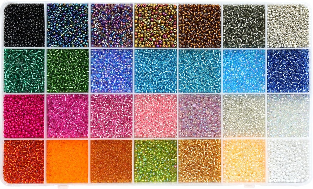 24000Pcs 2mm Glass Seed Beads Kit, with 28 Colors Small Beads Kit for Girls,Women and Adults,Bracelets, Necklaces,Earring,Jewelry Making Supplies